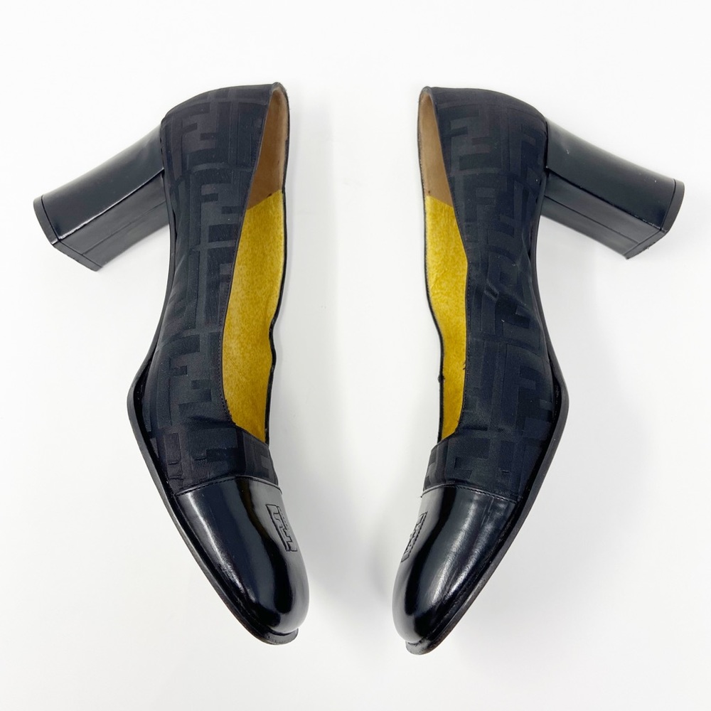 Vintage Fendi leather & fabric closed-toe heels